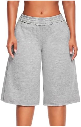 10“ Wide Leg Bermuda Sweat Shorts with Pockets Grey