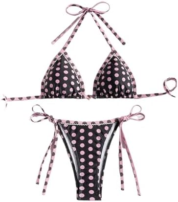 2 Piece Cheeky Swimsuit Y2K Polka Dots Halter String Bikini Sets Multicolor