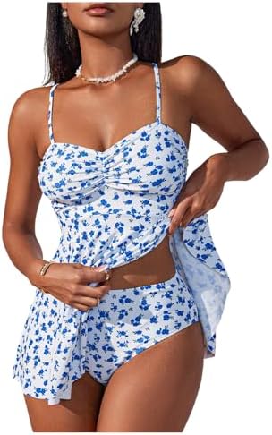 2 Piece Floral Tankini Swimsuits Tummy Control Swim Dress with High Waisted