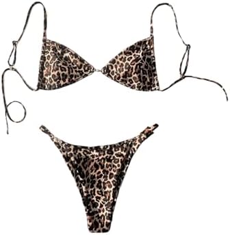 2 Piece Leopard Print Bikini Set Tie Backless Swimsuit Bathing Suits Vacation