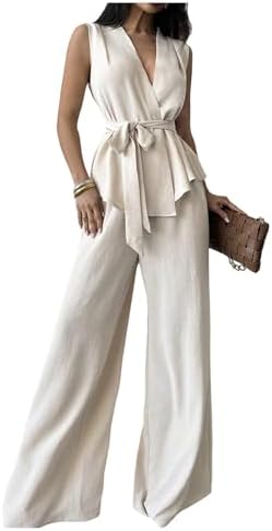 2 Piece Old Money Clothes Tie Waist Wrap Vest with Dress Pants Clothing Sets