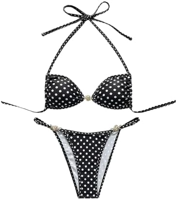 2 Piece Polka Dots Halter Bikini Set Cheeky Swimsuits Beach Vacation Clothes