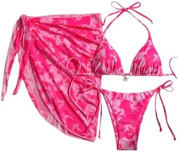 3 Piece Bikini Set with Cover Up Skirt Boho Floral Outfits