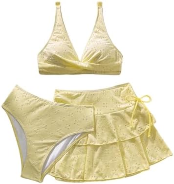 3 Piece Swimsuits High Waisted Bikini Sets with Cover Up Skirt Tummy Control