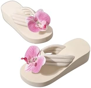 3D Floral Platform Sandals Holiday Wedge Sandals Beach Flip Flops Pink 8