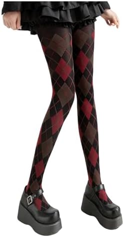 Argyle Plaid Mesh Sheer Tights Preppy Stockings Pantyhose