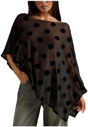 Asymmetrical Sheer Poncho Polka Dots Flowy Chiffon Shawl