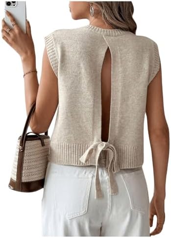 Backless Tie Knit Sleeveless Sweater Vest Open Back Tops