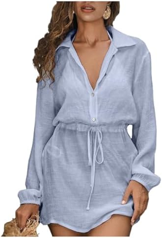 Beach Cover Up Dress Drawstring Waist Dresses Summer Outfit