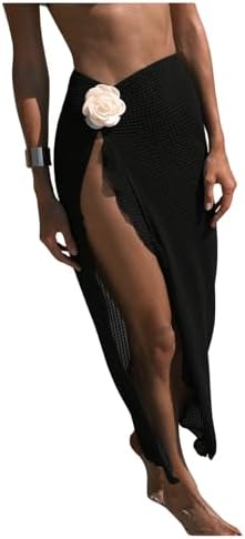 Beach Vacation Clothes Sarong Pareo Crochet Swimsuit Cover Ups Skirts Black