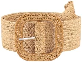 Boho Cowgirl Woven Waist Belt Western Square Buckle Wide Belts Khaki One-Size