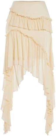 Boho Flowy Asymmetrical Skirt Ruffle Country Concert Outfits