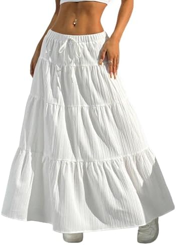 Boho Flowy Ruffle Long Maxi Skirt Summer Beach Outfits