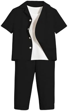Boy's 2 Piece Linen Set Button Up Shirt and Pants Matching Sets