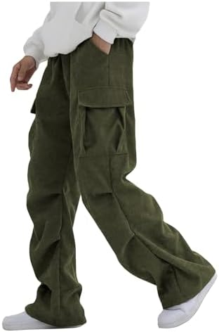 Boy's Casual Baggy Cargo Pants Elastic Waist Workout, Army Green