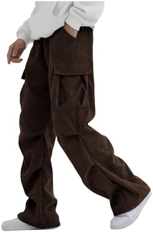 Boy's Casual Baggy Cargo Pants Elastic Waist Workout, Chocolate Brown