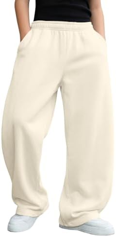 Boys Baggy Sweatpants Wide Leg Athletic Pants with Pockets, Beige