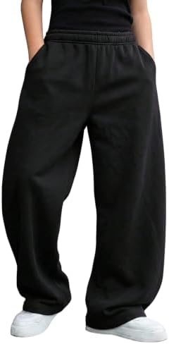 Boys Baggy Sweatpants Wide Leg Athletic Pants with Pockets, Black