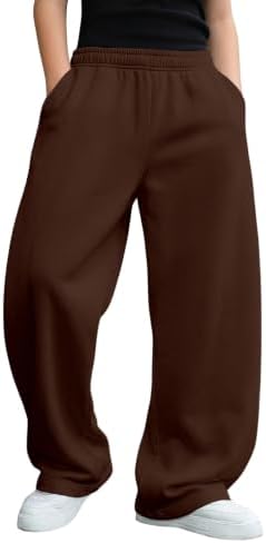 Boys Baggy Sweatpants Wide Leg Athletic Pants with Pockets, Brown