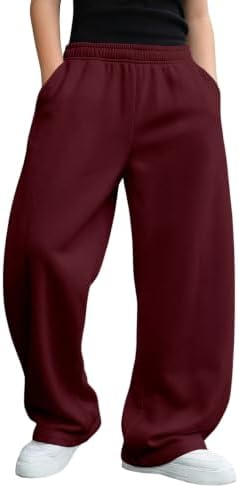 Boys Baggy Sweatpants Wide Leg Athletic Pants with Pockets, Burgundy