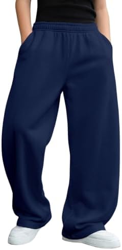 Boys Baggy Sweatpants Wide Leg Athletic Pants with Pockets, Dark Blue