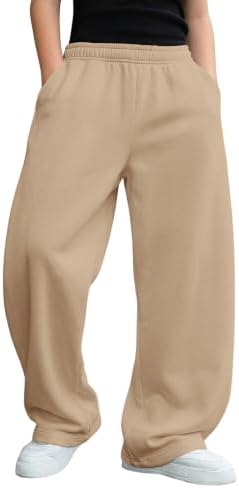 Boys Baggy Sweatpants Wide Leg Athletic Pants with Pockets, Khaki
