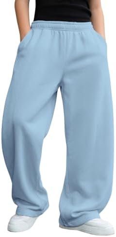 Boys Baggy Sweatpants Wide Leg Athletic Pants with Pockets, Light Blue