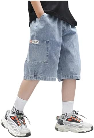 Boys Jorts Elastic Waist Casual Loose Denim Shorts with Pockets