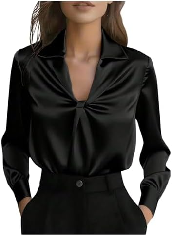 Business Casual Outfits Twist Knot Satin Dressy Blouse Elegant Collared