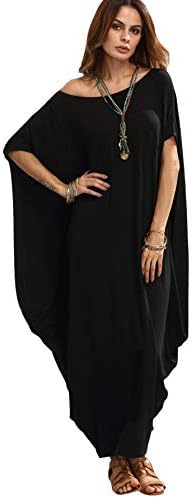 Caftan Harem Boat Neck Dolman Sleeve Oversized Maxi Dress Moo Moos Black Large