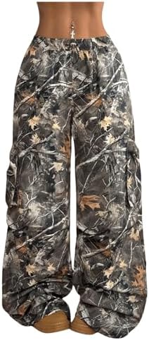 Camo Cargo Baggy Pants Y2K Streetwear Drawstring Wide Leg Trousers Flare