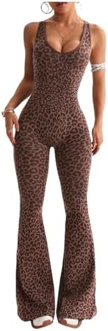 Cheetah Print Workout Sets Yoga Flared Pants Jumpsuits