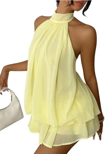 Chiffon Halter Drop Waist Flowy Wedding Guest Mini Dresses