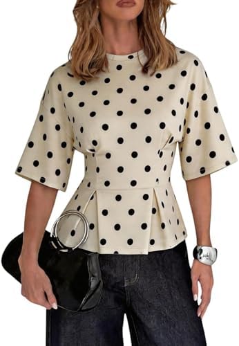 Cinched Waist Half Sleeve Crew Neck T Shirts Work Tops