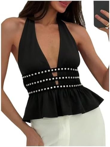 Country Concert Outfits Rivet Backless Going Out Tops Ruffle Sleeveless Sexy