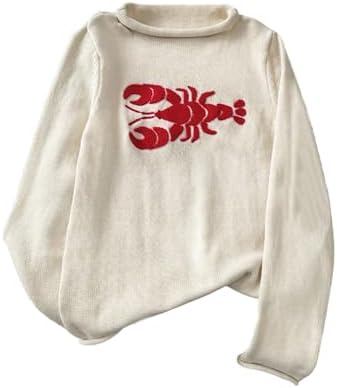 Cozy Lobster Sweater Fall Cute Roll Neck Pullover Knit Tops