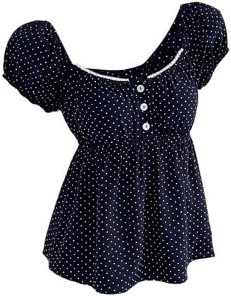 Cute Babydoll Tops Polka Dots Flowy Going Out Outfits