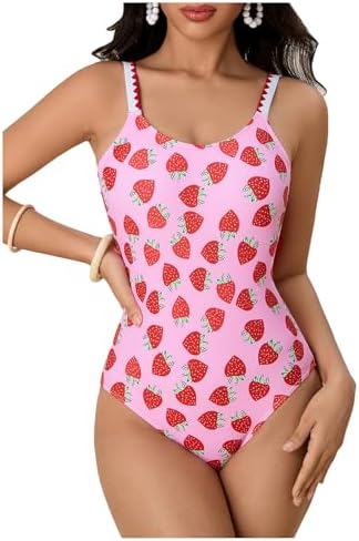 Cute One Piece Swimsuit Cut Out Backless Spaghetti Strap Swimwear Pink Small