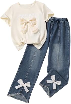 Cute Outfits for Girls 10-12 Graphic Tees and Straight Leg, Apricot
