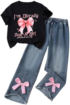 Cute Outfits for Girls 10-12 Graphic Tees and Straight Leg, Black And Pink