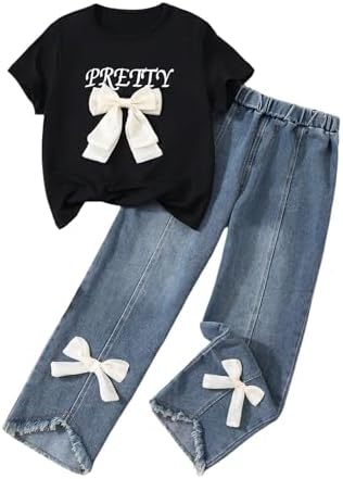 Cute Outfits for Girls 10-12 Graphic Tees and Straight Leg Jeans Set with
