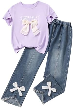 Cute Outfits for Girls 10-12 Graphic Tees and Straight Leg, Purple