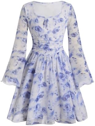 Dresses for Girls Floral Mesh Boho Flowy Dress Spring, Blue And White
