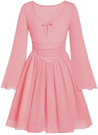 Dresses for Girls Floral Mesh Boho Flowy Dress Spring, Light Pink