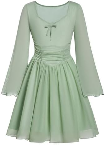 Dresses for Girls Floral Mesh Boho Flowy Dress Spring, Mint Green
