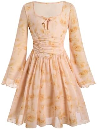 Dresses for Girls Floral Mesh Boho Flowy Dress Spring, Apricot