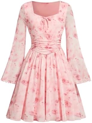 Dresses for Girls Floral Mesh Boho Flowy Dress Spring Clothes Pink