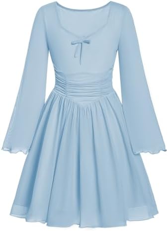 Dresses for Girls Floral Mesh Boho Flowy Dress Spring, Lcy Blue