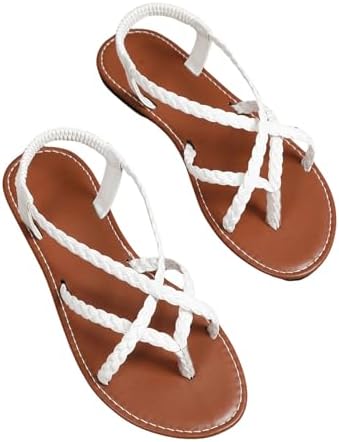 Flat Sandals Strappy Dressy Ankle Strap Casual Summer Thong Sandals for Beach