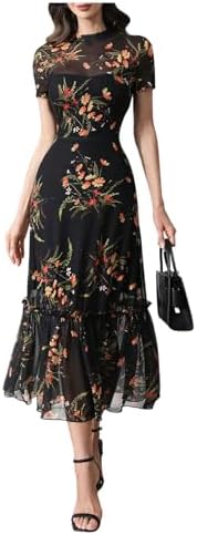 Floral Garden Party Dresses Fall Wedding Guest Dress Black